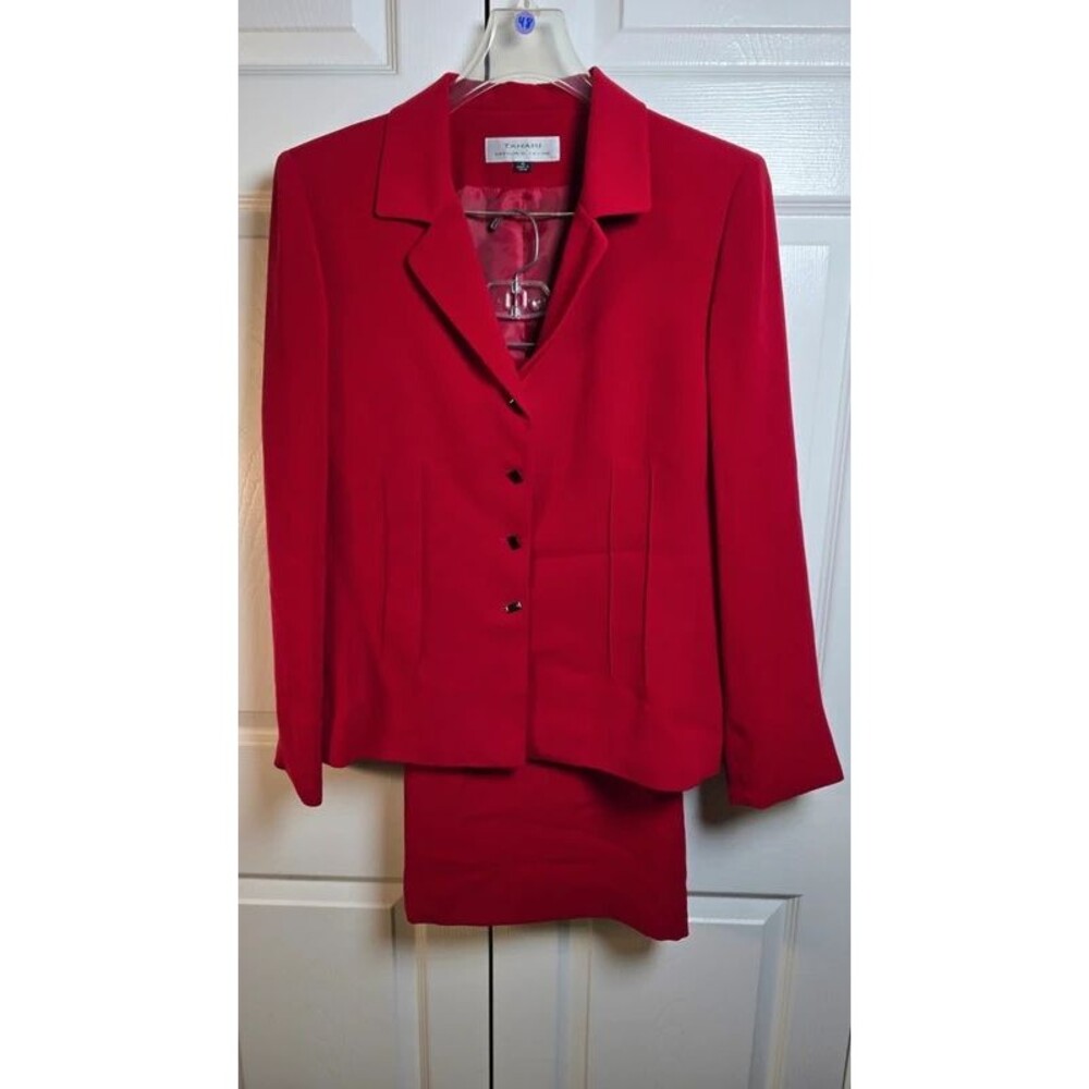 Tahari Arthur S Levine Red Skirt Suit 2-Piece Set, Women's Size 14